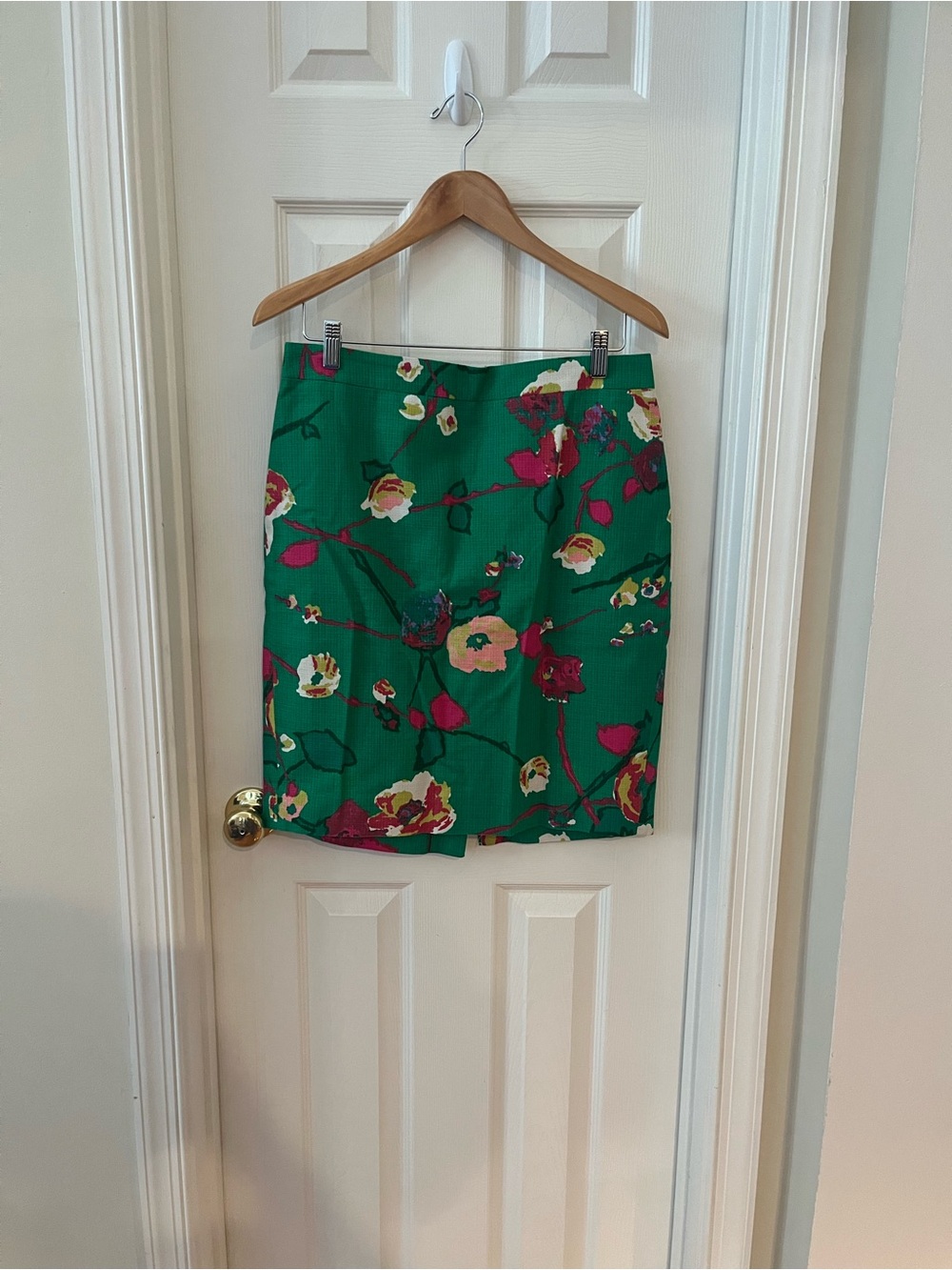 J. Crew Green Floral Mini Skirt with Pink & Cream Blooms
